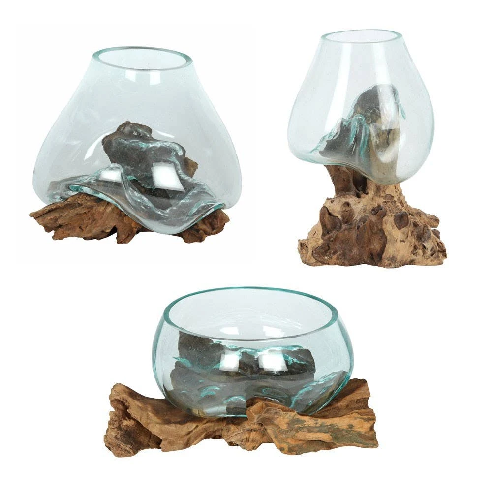 Large Molten Glass On Root Wood Stand 1 Large Molten Glass On Root Wood Stand