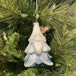 Blue White Glitter Tree Ornament