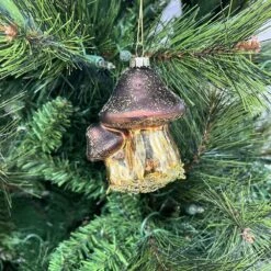 Brown Gold Mushroom Christmas Ornament