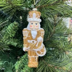 Glass Golden Nutcracker Christmas Ornament