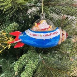 Rocketship Santa Christmas Ornament