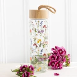 Wildflower Floral Glass And Bamboo Water Bottle