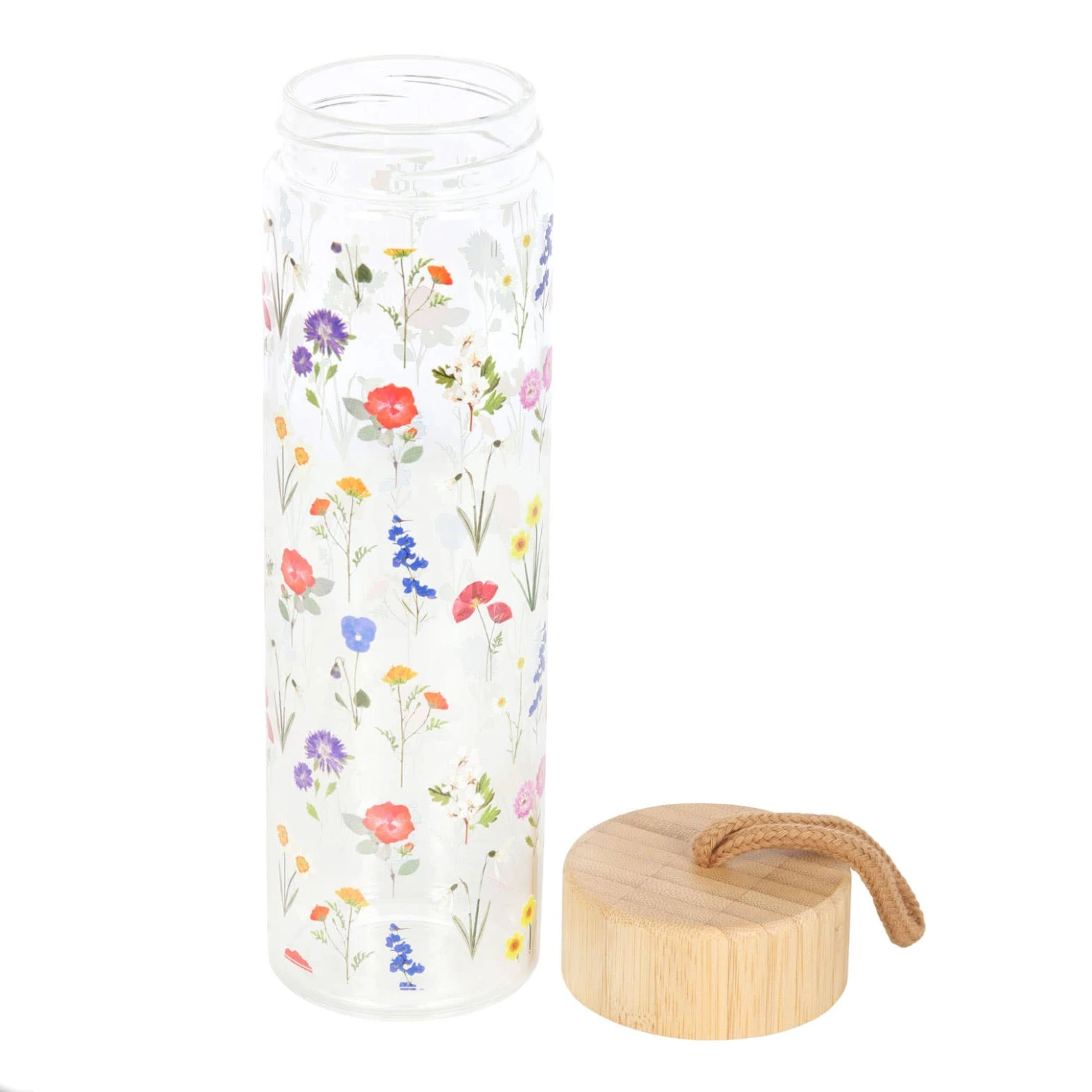 Wildflower Floral Glass And Bamboo Water Bottle 3 Wildflower Floral Glass And Bamboo Water Bottle - Image 3